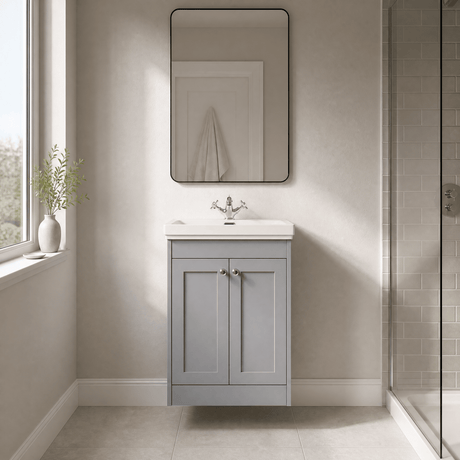 [BFHE225A] Butterton Floor Standing 2 Door Vanity Unit with Classic Basin 1 Tap Hole, Choice of Size and Colour - Silo