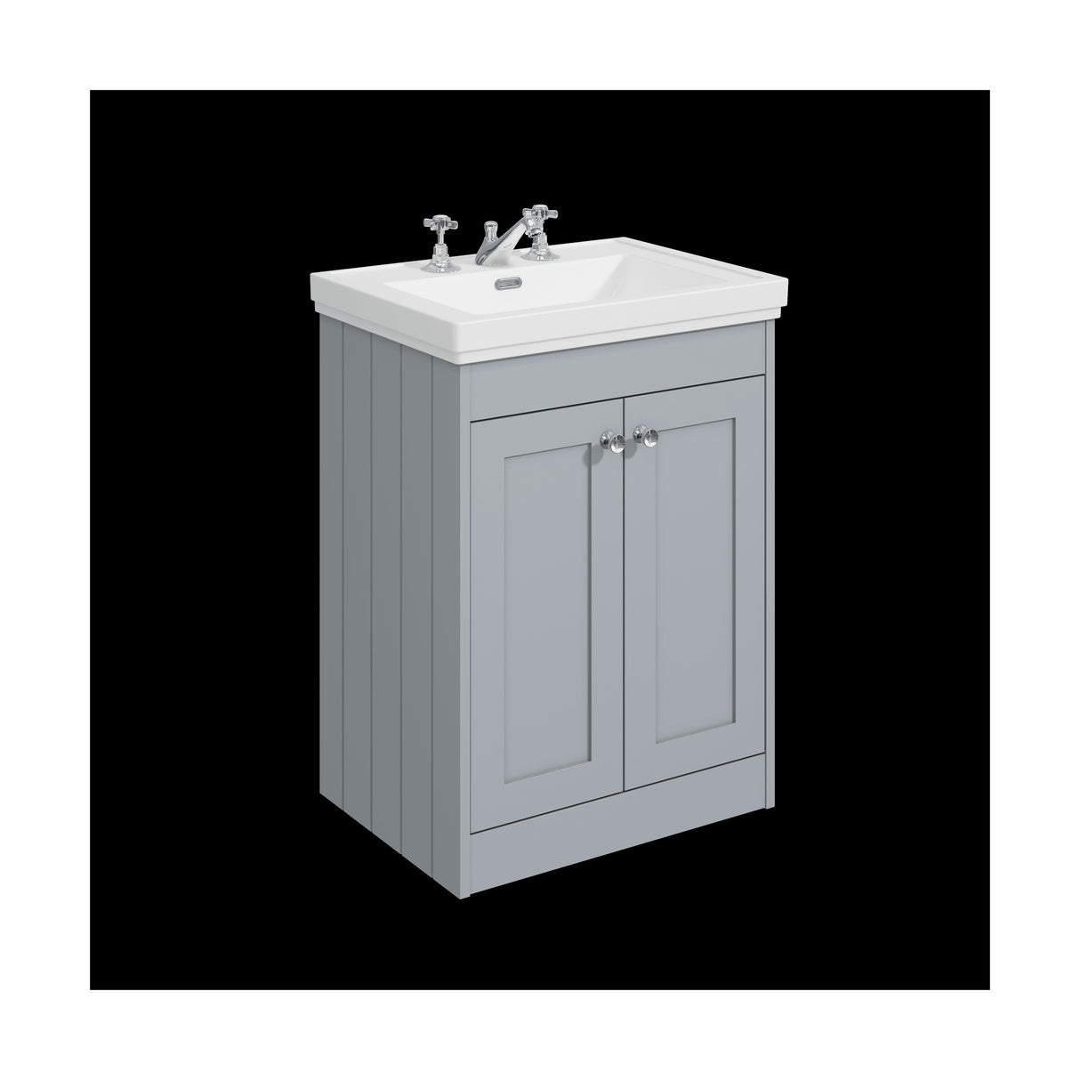 [BFHE225B] Balterley 600mm Floor Standing 2 Door Unit with Classic Basin 3 Tap Hole - Satin Grey - Cutout
