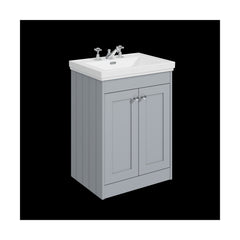 [BFHE225B] Balterley 600mm Floor Standing 2 Door Unit with Classic Basin 3 Tap Hole - Satin Grey - Cutout