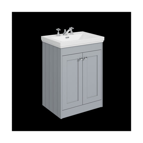 [BFHE225B] Balterley 600mm Floor Standing 2 Door Unit with Classic Basin 3 Tap Hole - Satin Grey - Cutout