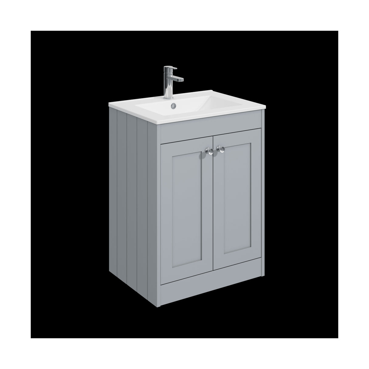 [BFHE225C] Balterley 600mm Floor Standing 2 Door Unit with Minimalist Basin 1 Tap Hole - Satin Grey - Cutout