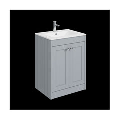 [BFHE225C] Balterley 600mm Floor Standing 2 Door Unit with Minimalist Basin 1 Tap Hole - Satin Grey - Cutout