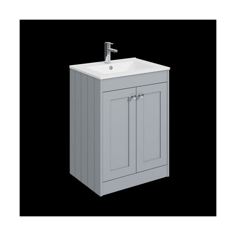 [BFHE225C] Balterley 600mm Floor Standing 2 Door Unit with Minimalist Basin 1 Tap Hole - Satin Grey - Cutout