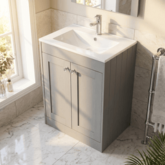 [BFHE225C] Balterley 600mm Floor Standing 2 Door Unit with Minimalist Basin 1 Tap Hole - Satin Grey - Lifestyle 2