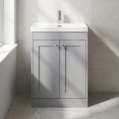 [BFHE225E] Balterley 600mm Floor Standing 2 Door Unit with Thin Edge Basin 1 Tap Hole - Satin Grey - Lifestyle 1