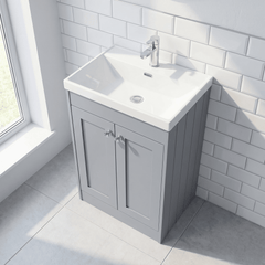 [BFHE225E] Balterley 600mm Floor Standing 2 Door Unit with Thin Edge Basin 1 Tap Hole - Satin Grey - Lifestyle 2