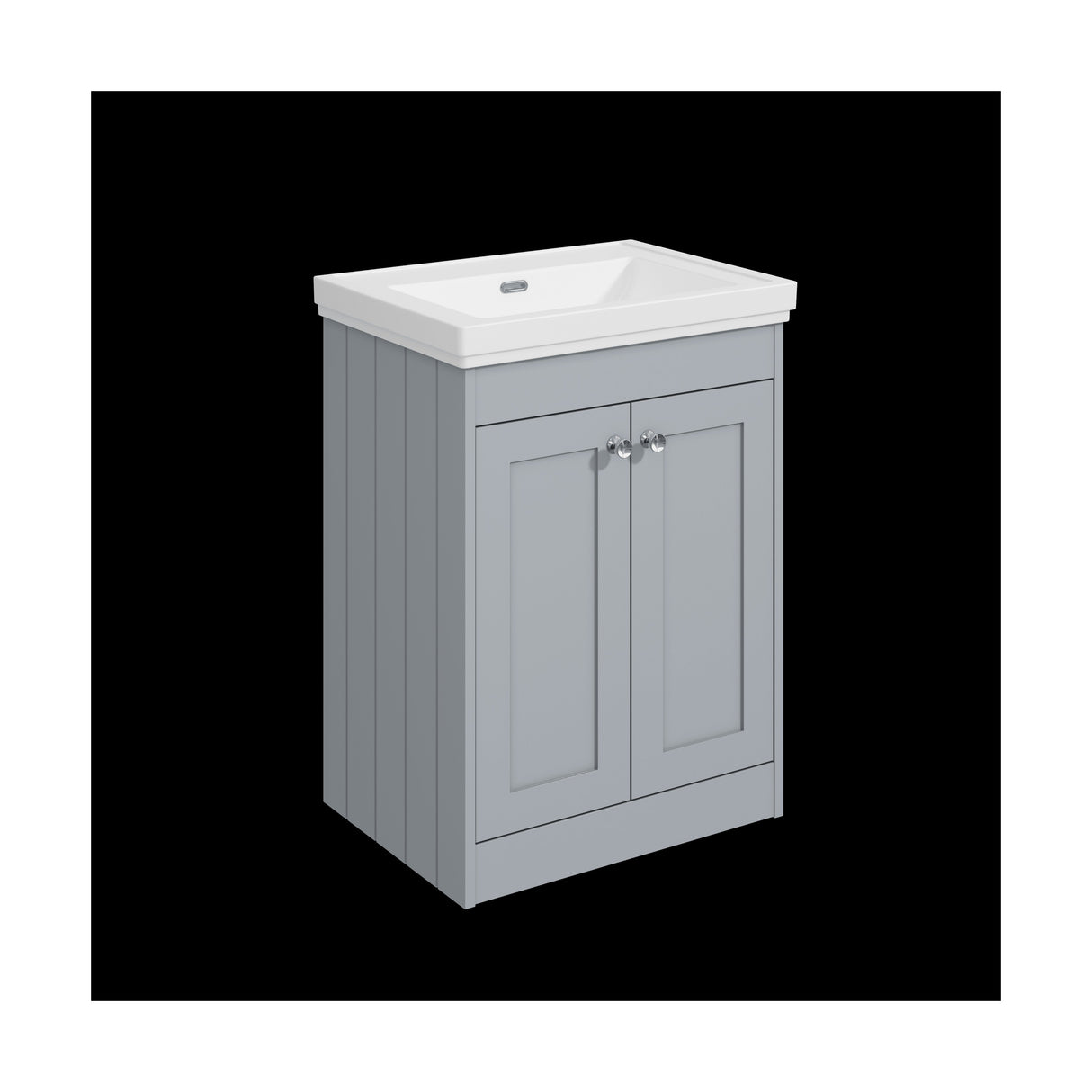 [BFHE225H] Balterley 600mm Floor Standing 2 Door Unit with Classic Basin No Tap Hole - Satin Grey - Cutout