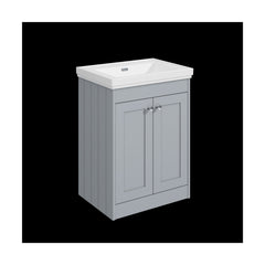 [BFHE225H] Balterley 600mm Floor Standing 2 Door Unit with Classic Basin No Tap Hole - Satin Grey - Cutout