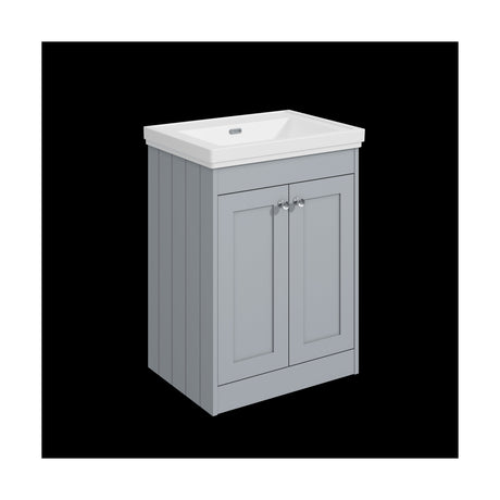 [BFHE225H] Balterley 600mm Floor Standing 2 Door Unit with Classic Basin No Tap Hole - Satin Grey - Cutout