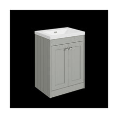 [BFHE225K] Balterley 600mm Floor Standing 2 Door Unit with Minimalist Basin No Tap Hole - Satin Grey - Cutout
