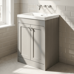 [BFHE225K] Balterley 600mm Floor Standing 2 Door Unit with Minimalist Basin No Tap Hole - Satin Grey - Lifestyle 3