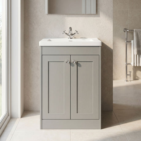 [BFHE225K] Balterley 600mm Floor Standing 2 Door Unit with Minimalist Basin No Tap Hole - Satin Grey - Silo