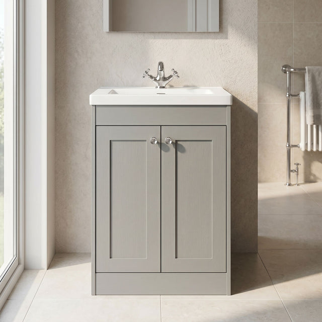 [BFHE225K] Balterley 600mm Floor Standing 2 Door Unit with Minimalist Basin No Tap Hole - Satin Grey - Silo