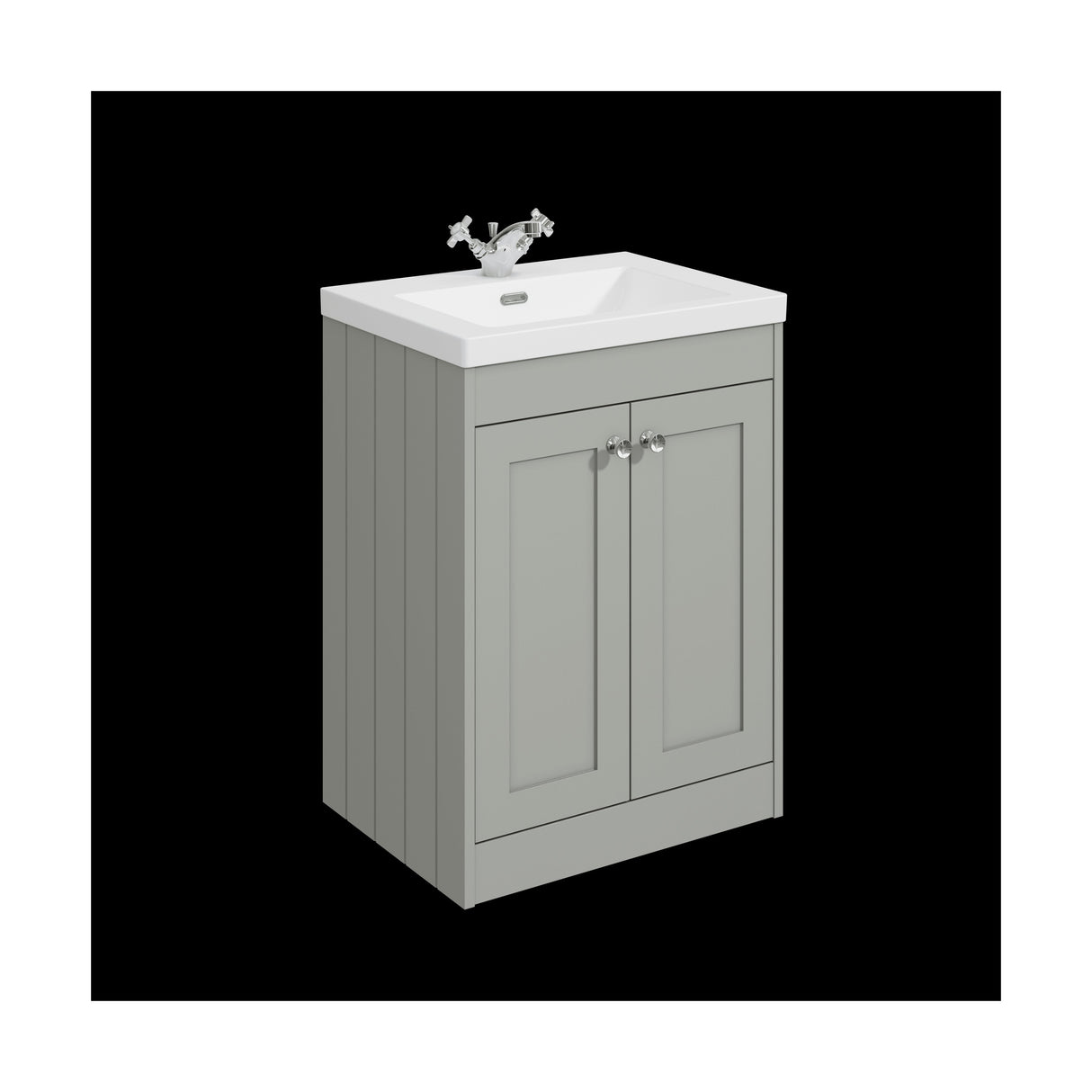 [BFHE225L] Balterley 600mm Floor Standing 2 Door Unit with Minimalist Basin 1 Tap Hole - Satin Grey - Cutout