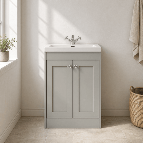 [BFHE225L] Balterley 600mm Floor Standing 2 Door Unit with Minimalist Basin 1 Tap Hole - Satin Grey - Silo