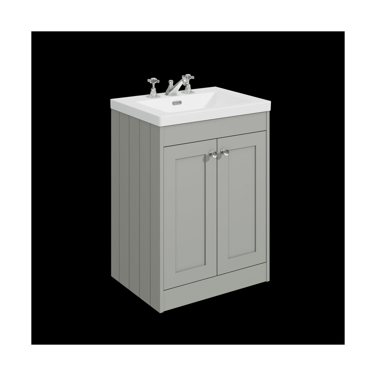 [BFHE225M] Balterley 600mm Floor Standing 2 Door Unit with Minimalist Basin 3 Tap Hole - Satin Grey - Cutout