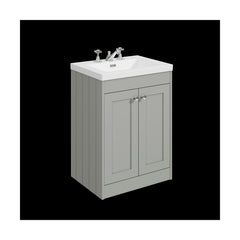 [BFHE225M] Balterley 600mm Floor Standing 2 Door Unit with Minimalist Basin 3 Tap Hole - Satin Grey - Cutout