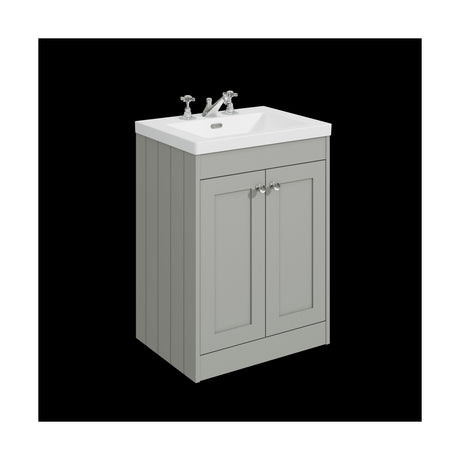 [BFHE225M] Balterley 600mm Floor Standing 2 Door Unit with Minimalist Basin 3 Tap Hole - Satin Grey - Cutout