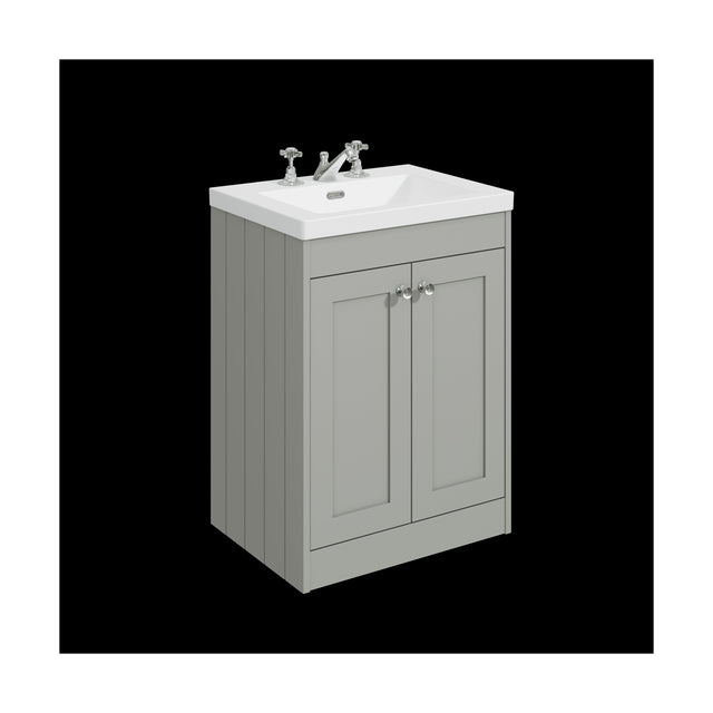 [BFHE225M] Balterley 600mm Floor Standing 2 Door Unit with Minimalist Basin 3 Tap Hole - Satin Grey - Cutout