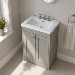 [BFHE225M] Balterley 600mm Floor Standing 2 Door Unit with Minimalist Basin 3 Tap Hole - Satin Grey - Lifestyle 2