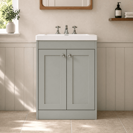 [BFHE225M] Balterley 600mm Floor Standing 2 Door Unit with Minimalist Basin 3 Tap Hole - Satin Grey - Silo
