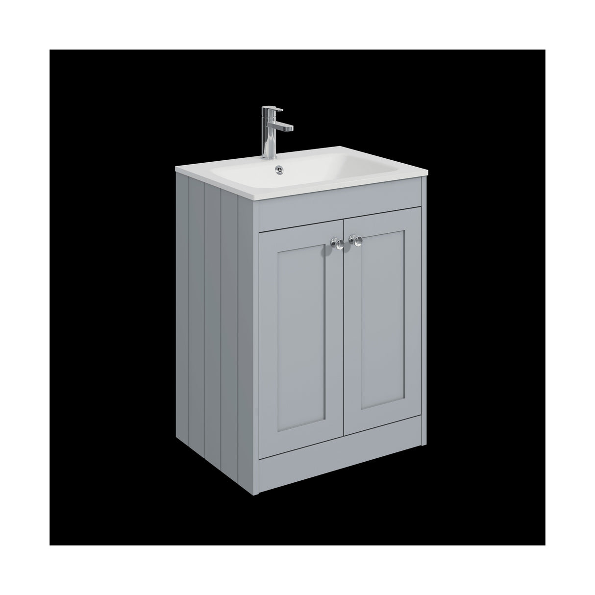[BFHE225P] Balterley 600mm Floor Standing 2 Door Unit with Stone Basin 1 Tap Hole - Satin Grey - Cutout