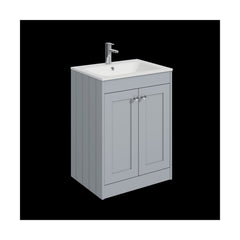 [BFHE225P] Balterley 600mm Floor Standing 2 Door Unit with Stone Basin 1 Tap Hole - Satin Grey - Cutout