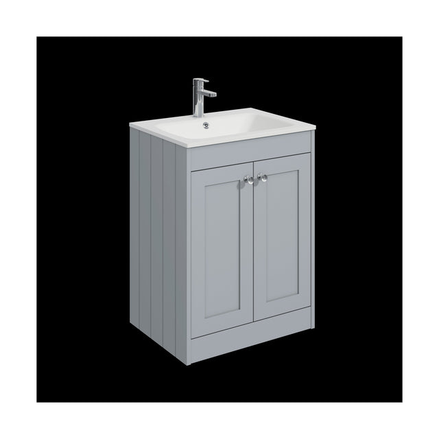 [BFHE225P] Balterley 600mm Floor Standing 2 Door Unit with Stone Basin 1 Tap Hole - Satin Grey - Cutout