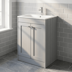 [BFHE225P] Balterley 600mm Floor Standing 2 Door Unit with Stone Basin 1 Tap Hole - Satin Grey - Lifestyle 3