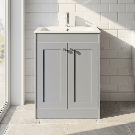 [BFHE225P] Balterley 600mm Floor Standing 2 Door Unit with Stone Basin 1 Tap Hole - Satin Grey - Silo