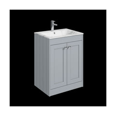 [BFHE225Q] Balterley 600mm Floor Standing 2 Door Unit & Stone Basin 1 Tap Hole - Satin Grey - Cutout