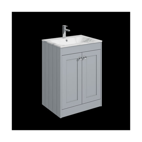 [BFHE225Q] Balterley 600mm Floor Standing 2 Door Unit & Stone Basin 1 Tap Hole - Satin Grey - Cutout