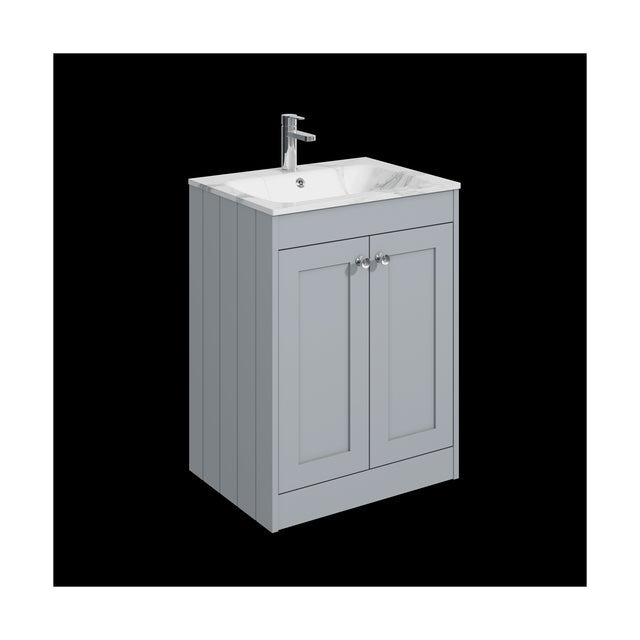 [BFHE225Q] Balterley 600mm Floor Standing 2 Door Unit & Stone Basin 1 Tap Hole - Satin Grey - Cutout