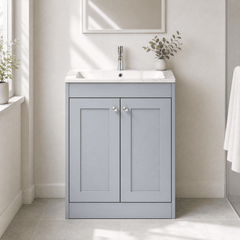 [BFHE225Q] Balterley 600mm Floor Standing 2 Door Unit & Stone Basin 1 Tap Hole - Satin Grey - Lifestyle 1