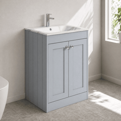 [BFHE225Q] Balterley 600mm Floor Standing 2 Door Unit & Stone Basin 1 Tap Hole - Satin Grey - Lifestyle 3