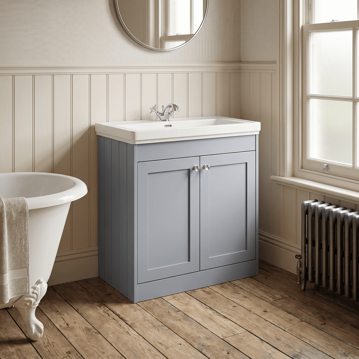 [BFHE226A] Butterton Floor Standing 2 Door Vanity Unit with Classic Basin 1 Tap Hole, Choice of Size and Colour