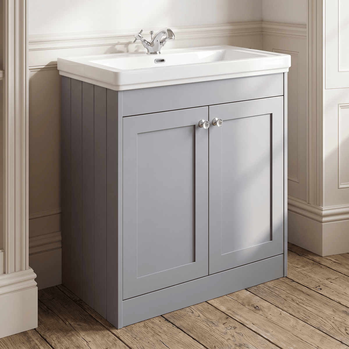 [BFHE226A] Butterton Floor Standing 2 Door Vanity Unit with Classic Basin 1 Tap Hole, Choice of Size and Colour