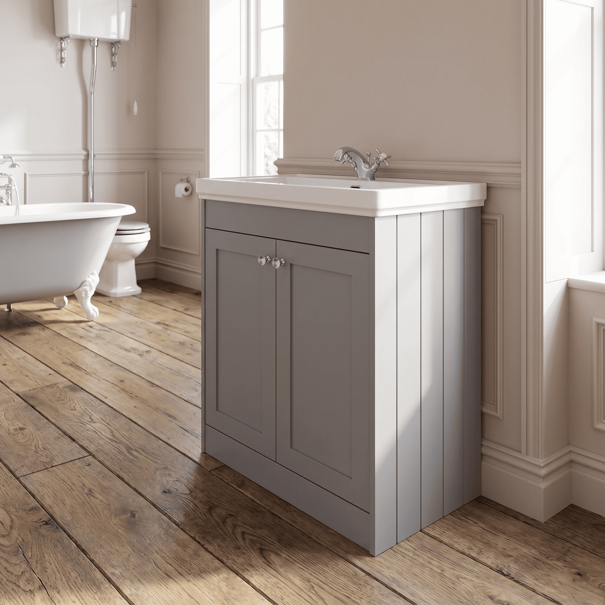[BFHE226A] Butterton Floor Standing 2 Door Vanity Unit with Classic Basin 1 Tap Hole, Choice of Size and Colour