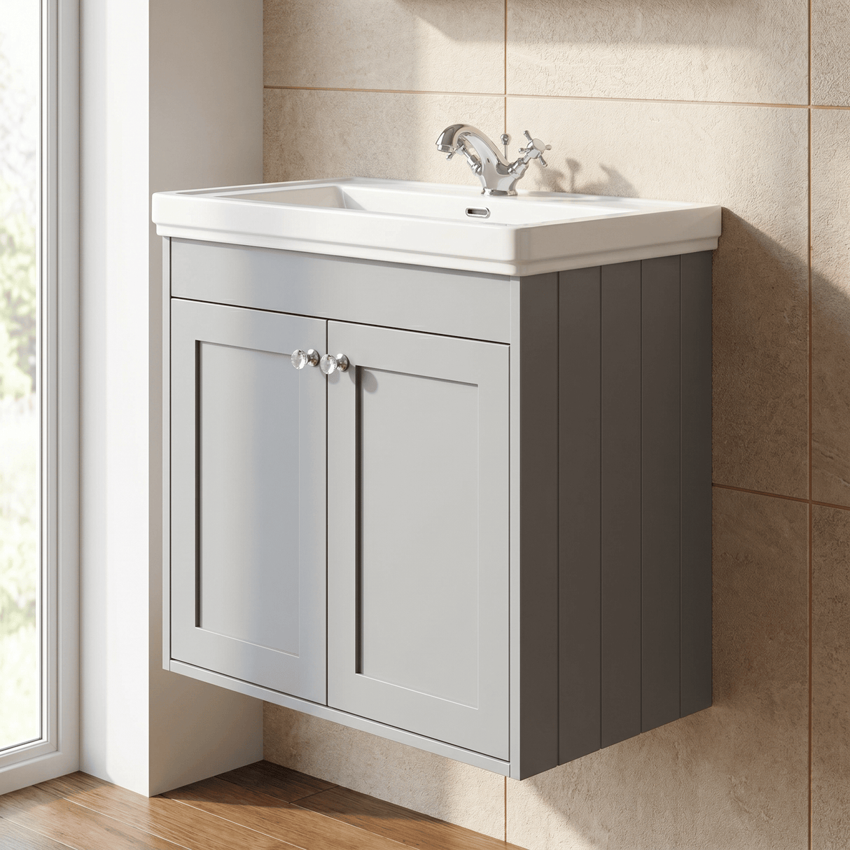 [BFHE226A] Butterton Floor Standing 2 Door Vanity Unit with Classic Basin 1 Tap Hole, Choice of Size and Colour