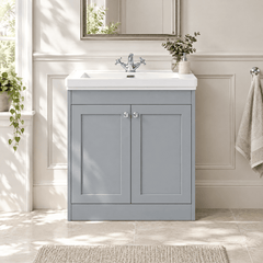 [BFHE226A] Butterton Floor Standing 2 Door Vanity Unit with Classic Basin 1 Tap Hole, Choice of Size and Colour - Silo