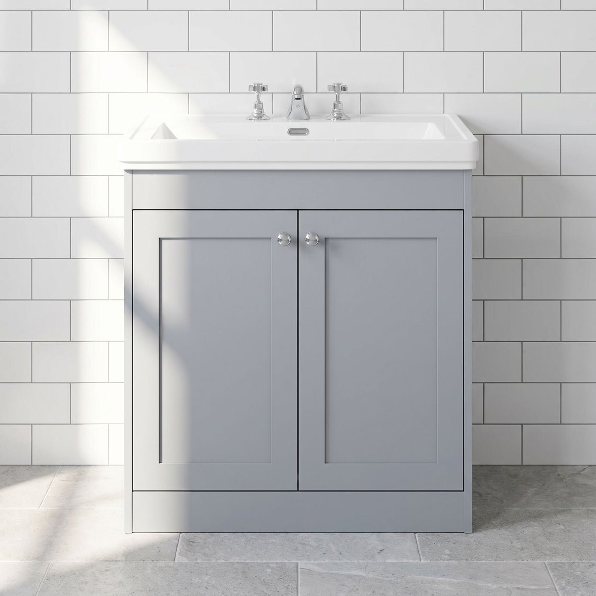 [BFHE226B] Balterley 800mm Floor Standing 2 Door Unit with Classic Basin 3 Tap Hole - Satin Grey - Silo