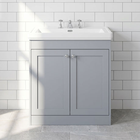 [BFHE226B] Balterley 800mm Floor Standing 2 Door Unit with Classic Basin 3 Tap Hole - Satin Grey - Silo