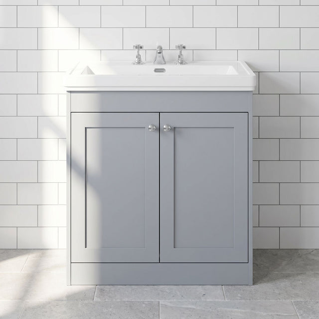 [BFHE226B] Balterley 800mm Floor Standing 2 Door Unit with Classic Basin 3 Tap Hole - Satin Grey - Silo