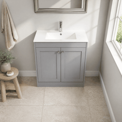 [BFHE226C] Balterley 800mm Floor Standing 2 Door Unit with Minimalist Basin 1 Tap Hole - Satin Grey - Lifestyle 2