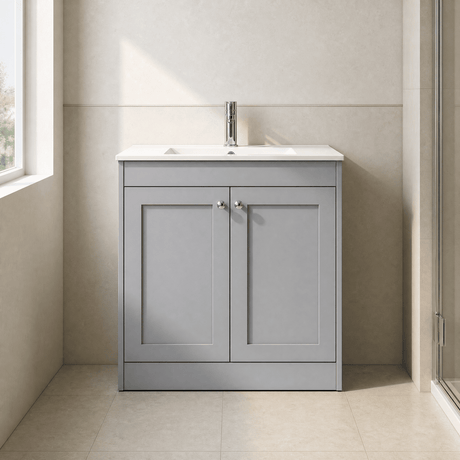 [BFHE226C] Balterley 800mm Floor Standing 2 Door Unit with Minimalist Basin 1 Tap Hole - Satin Grey - Silo