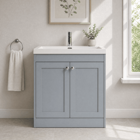 [BFHE226E] Balterley 800mm Floor Standing 2 Door Unit with Thin Edge Basin 1 Tap Hole - Satin Grey - Silo