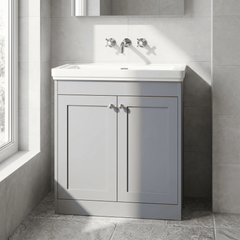 [BFHE226H] Balterley 800mm Floor Standing 2 Door Unit with Classic Basin No Tap Hole - Satin Grey - Lifestyle 1