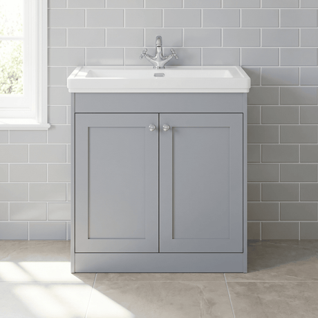 [BFHE226H] Balterley 800mm Floor Standing 2 Door Unit with Classic Basin No Tap Hole - Satin Grey - Silo