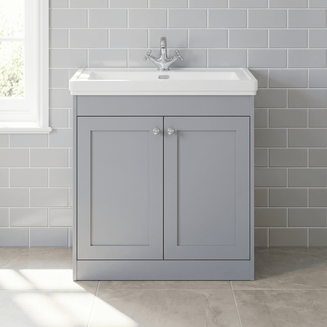 [BFHE226H] Balterley 800mm Floor Standing 2 Door Unit with Classic Basin No Tap Hole - Satin Grey - Silo