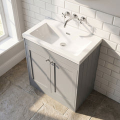 [BFHE226K] Balterley 800mm Floor Standing 2 Door Unit with Minimalist Basin No Tap Hole - Satin Grey - Lifestyle 2